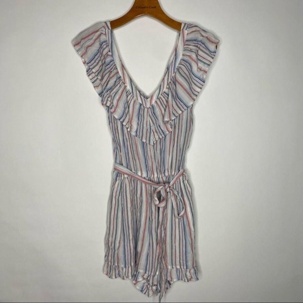 American Eagle NEW Striped Double V Ruffle Romper